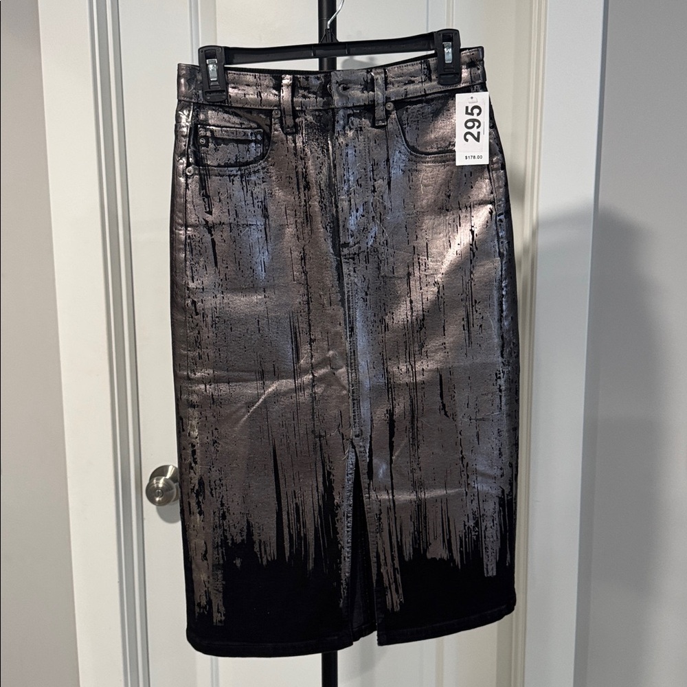 AG Jeans Silver Coated Black Denim Skirt with front slit-26